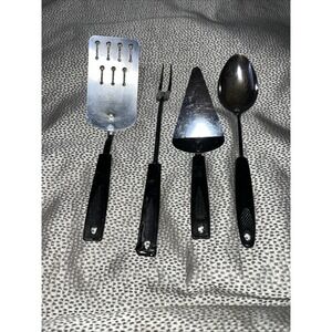 Set Of 4 Vintage Ekco Utensils Keyhole Spatula Pie Knife Serving Spoon & Fork